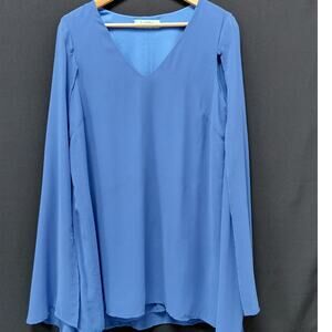 Karle 407703KL V-Neck Blue Top Solid Long Sleeve Women Size L